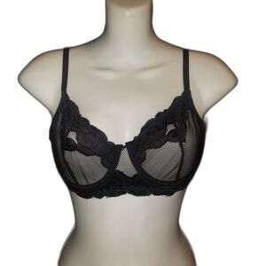 AVID LOVE Black Fishnet Mesh Floral Lace Sheer Underwire Bra Size Medium NEW